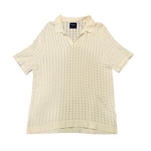 Abercrombie & Fitch Mens Open Knit Polo Shirt Cream Large Textured Preppy Casual